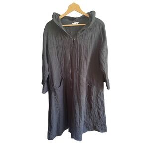 Kleen Black Lagenlook Cotton‎ Hooded Midi Dress Relaxed Fit 1X